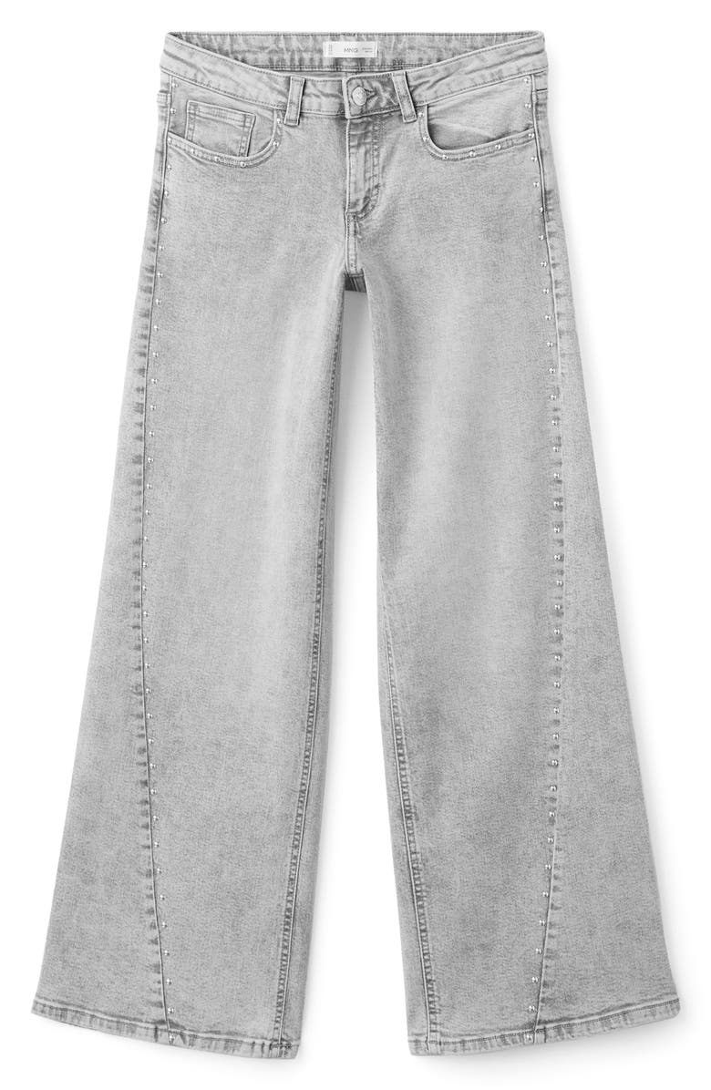MANGO TEEN Stud Wide Leg Jeans, Alternate, color, Light Denim Grey