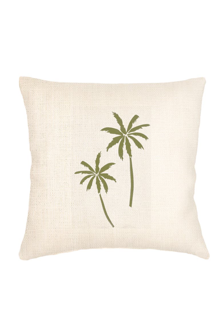 Palm Breeze Embroidered Linen Pillow with Down Insert, Main, color, White