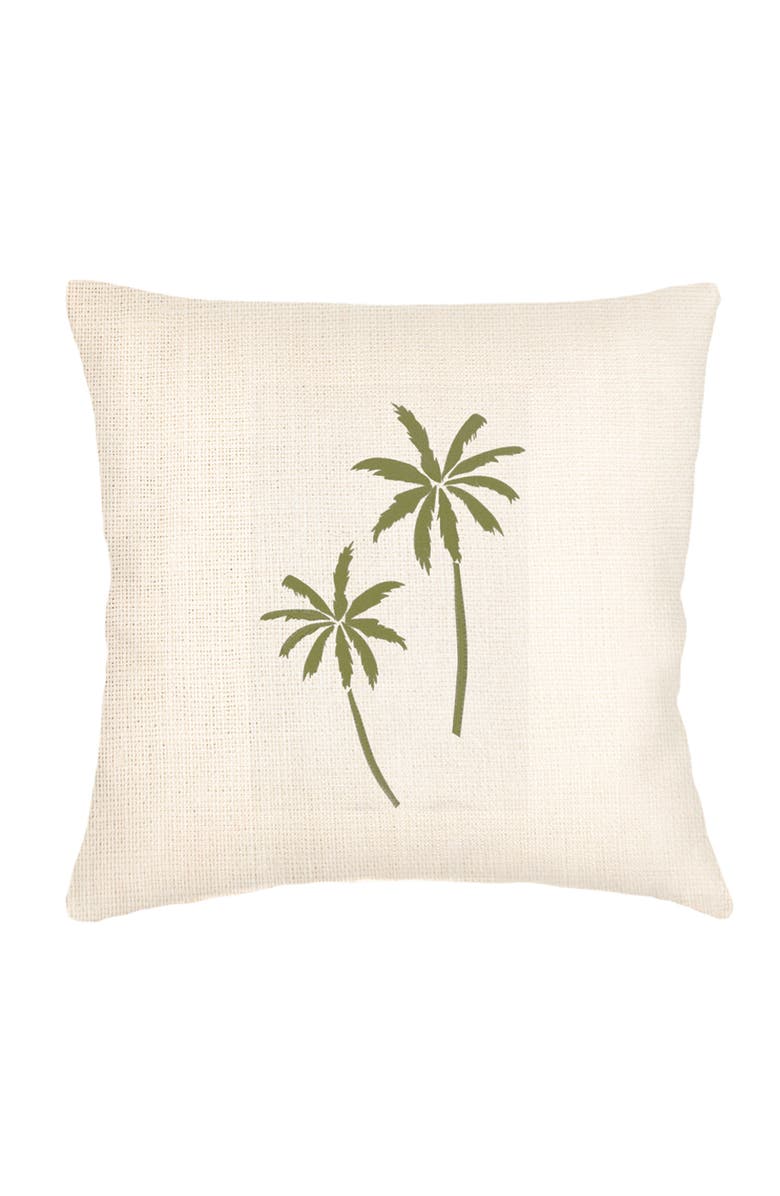 Anaya Palm Breeze Embroidered Linen Pillow with Down Alternative Insert, Main, color, White