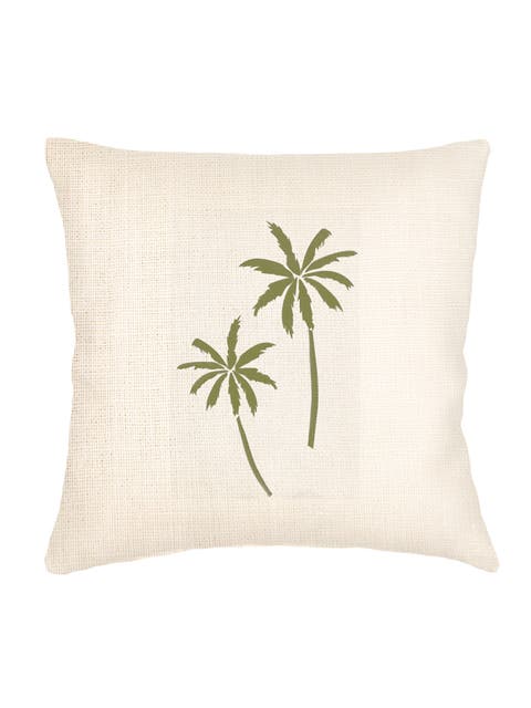 Palm Breeze Embroidered Linen Pillow with Down Insert