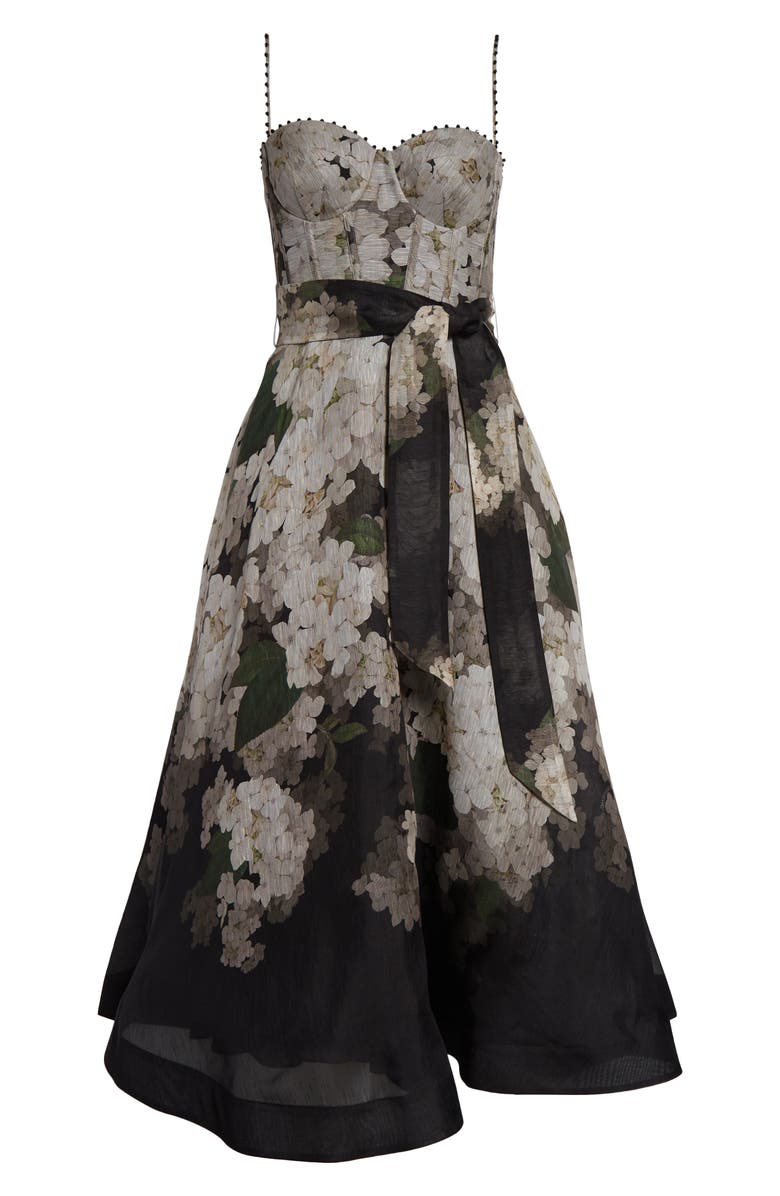 Zimmermann Balance Picnic Corset Linen & Silk Midi Dress, Alternate, color,