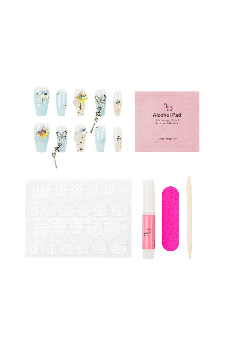 3H Luxury Handmade Press-on Nails - Crystal Butterfly, Alternate, color, White/Blue/Clear