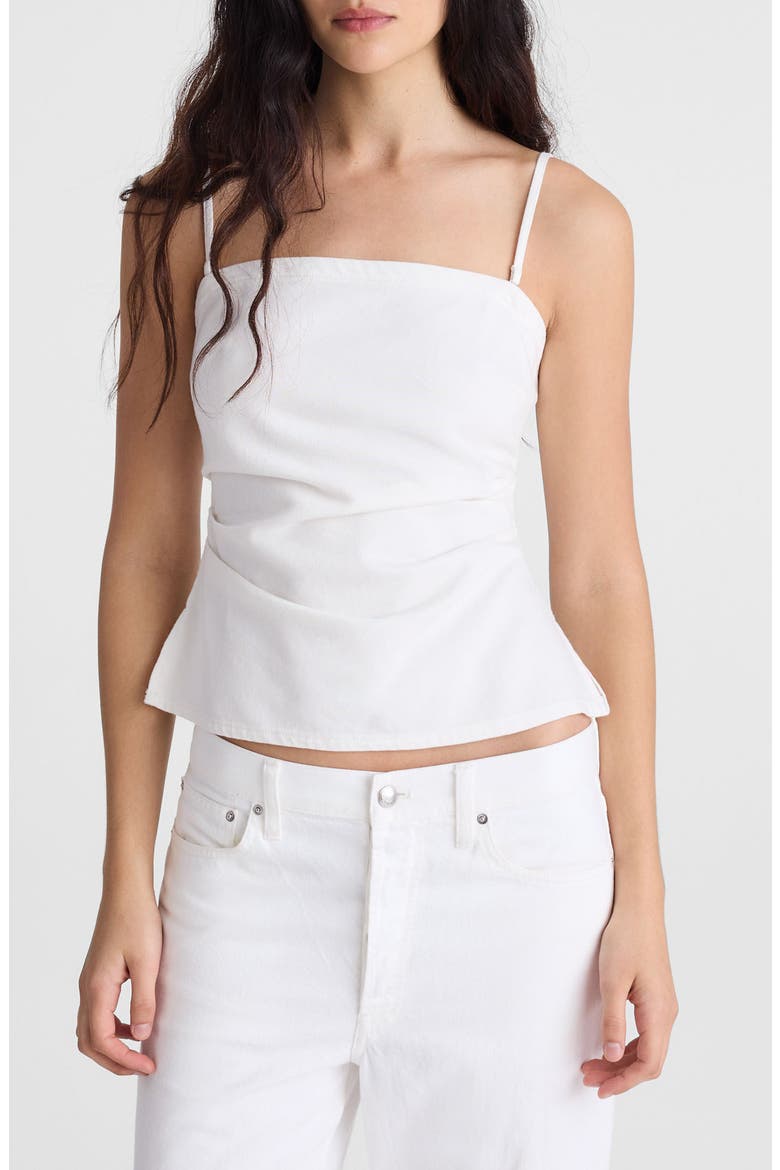 Ruched Square Neck Denim Tank, Main, color, TILE WHITE