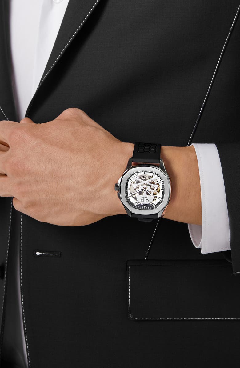 PHILIPP PLEIN Skeleton Spectre Silicone Strap Watch, 42mm, Alternate, color, Stainless Steel