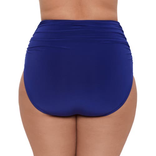 Trimshaper High Waist Shirred Full Control Swim Brief Bottoms In Blue