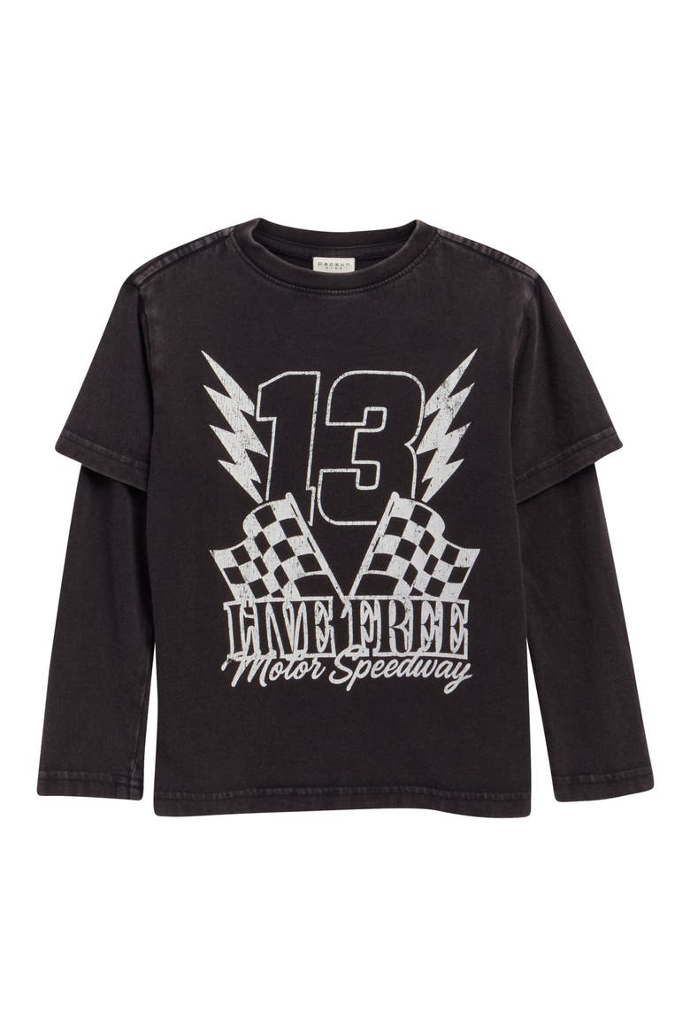 Kids' Born Free Long Sleeve Layered Graphic T-Shirt, Main, color, BLACK