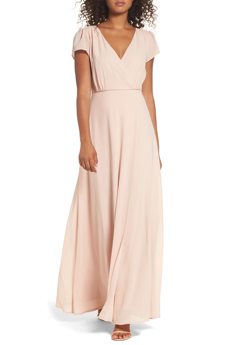 Lace-Up Back Chiffon Gown, Main, color, NUDE BLUSH