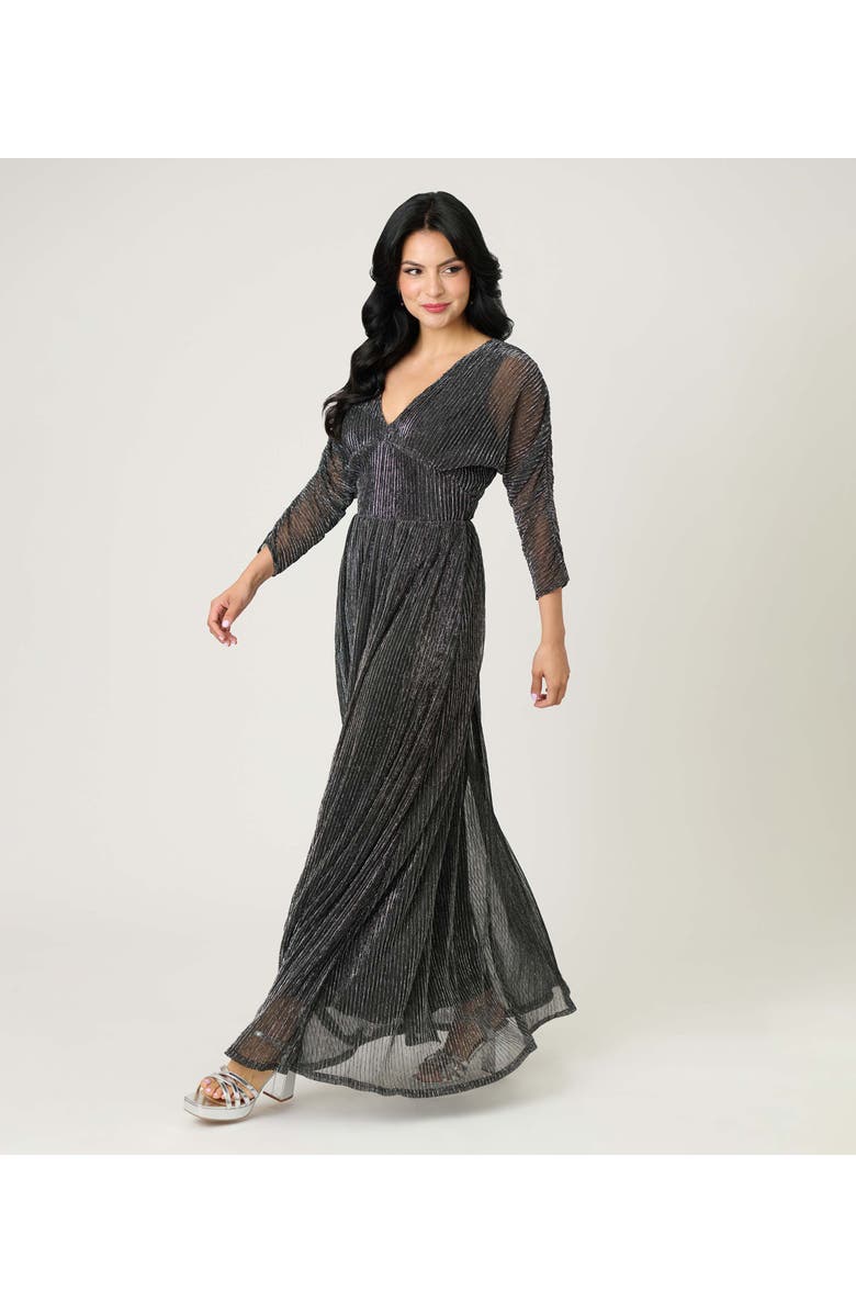 Smak Parlour Faux Wrap Maxi Dress, Main, color, Black & Silver Shimer
