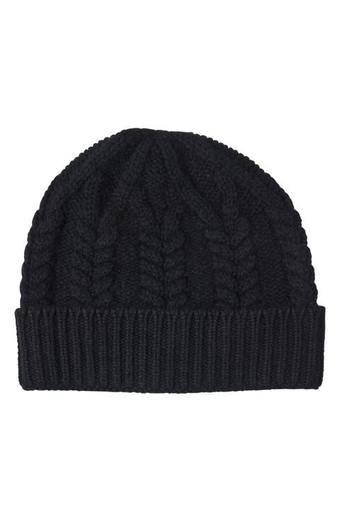 Cable Stitched Cuffed Cashmere Beanie