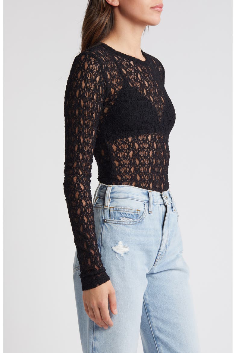 Sheer Stretch Lace Top, Alternate, color, BLACK