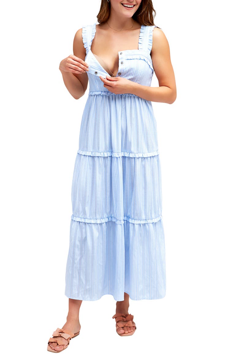 Emma Maternity & Nursing Maxi Tank Dress, Alternate, color, SKY STRIPE