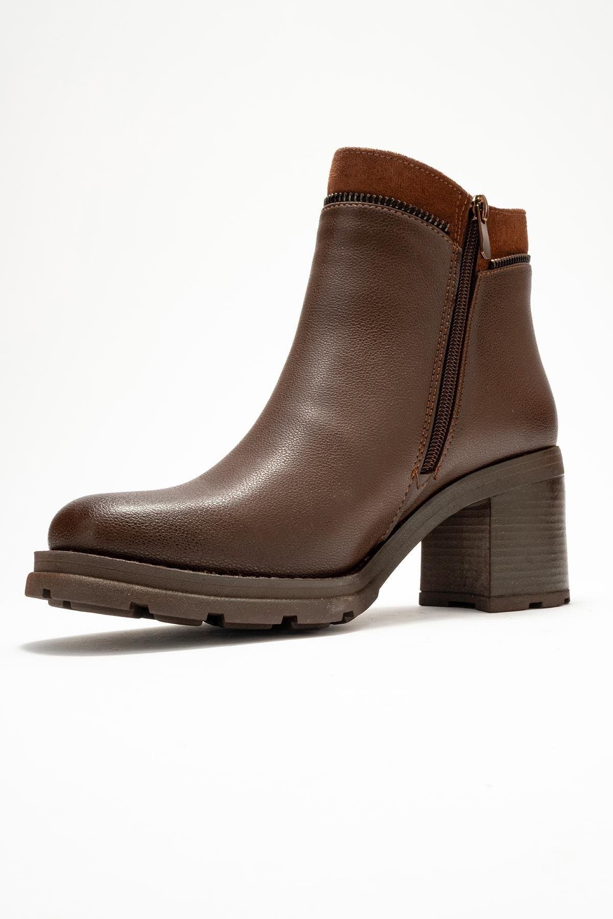 Parly Zip-Block Heel Boot, Alternate, color, Brown Faux Leather
