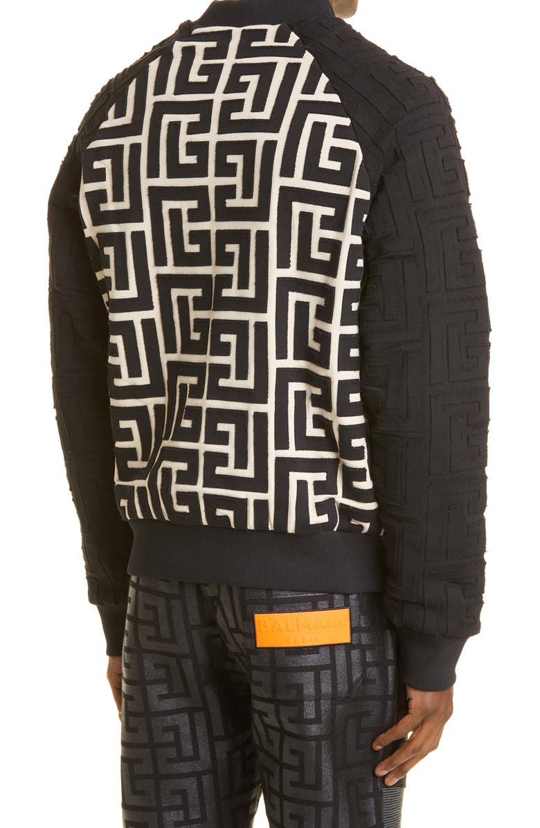 Balmain Maxi Monogram Knit Bomber Jacket, Alternate, color,