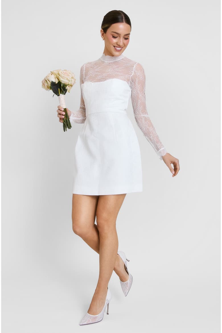 Lace Sleeve Cup Detail Mini Dress, Alternate, color, White