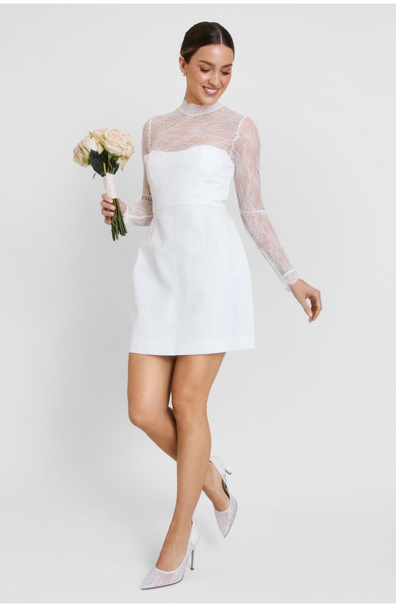 Six Stories Lace Sleeve Cup Detail Mini Dress, Alternate, color, White
