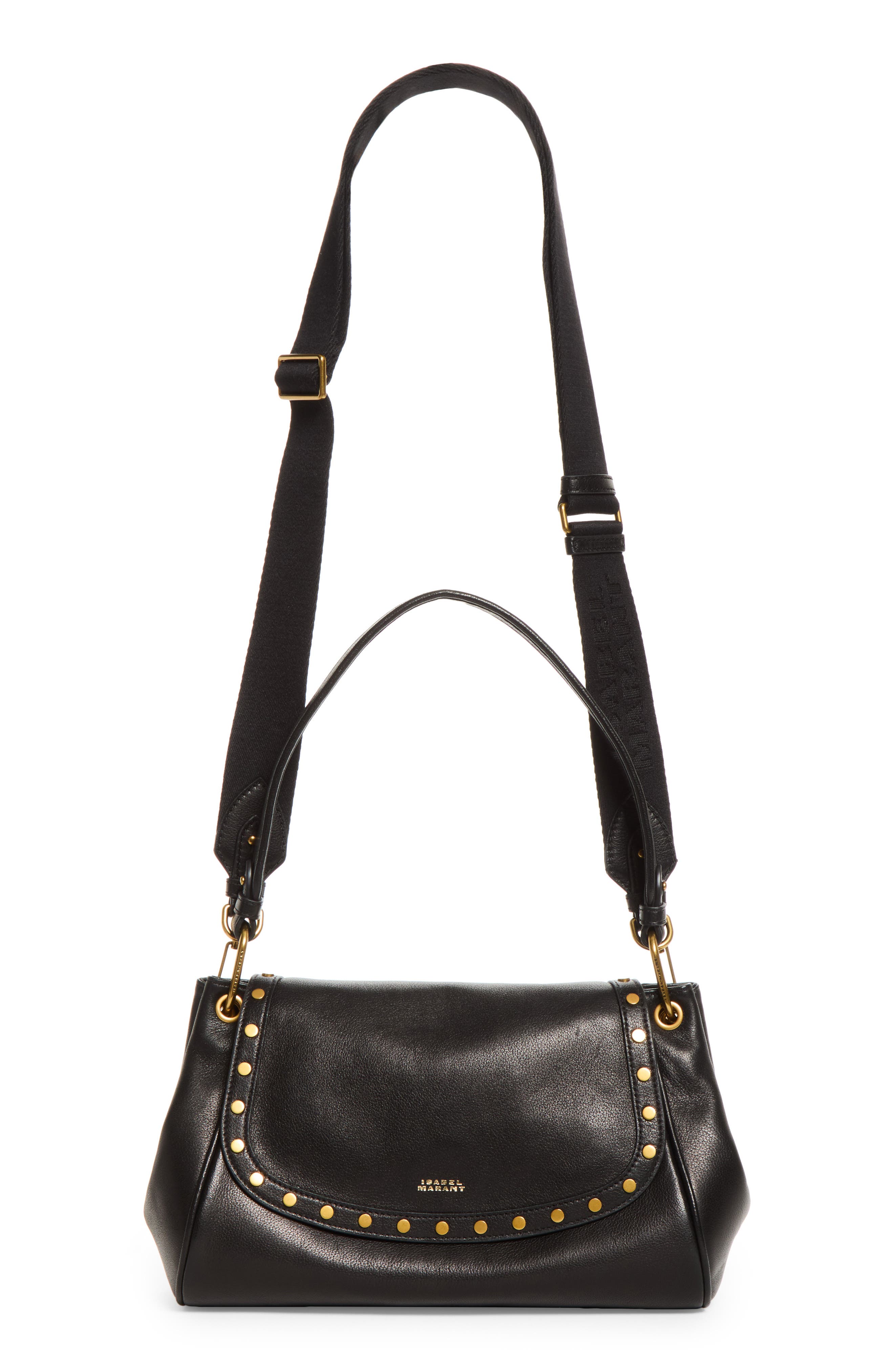 Chany Studded Leather Shoulder Bag, Alternate, color, BLACK 01BK