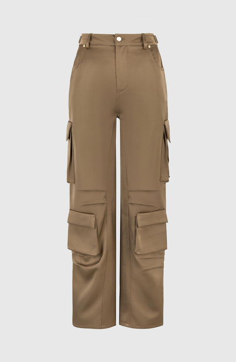Emilie Satin High Waisted Cargo Pants