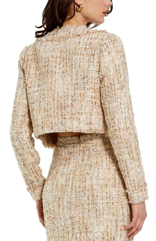Mac Duggal Long Sleeve Cropped Boucle Jacket In Blush