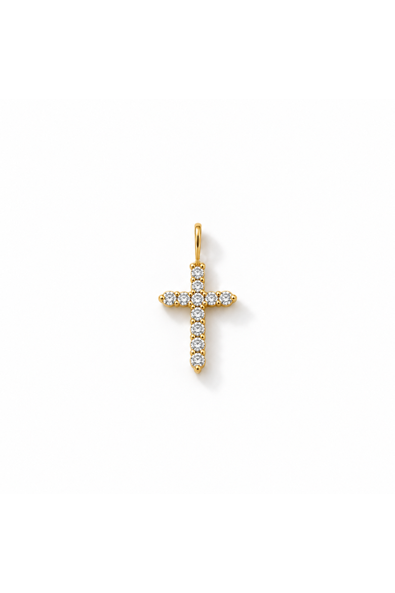 Dainty Gold-Tone Crystal Cross Pendant, Main, color, Gold
