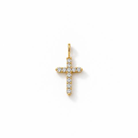 Dainty Gold-Tone Crystal Cross Pendant
