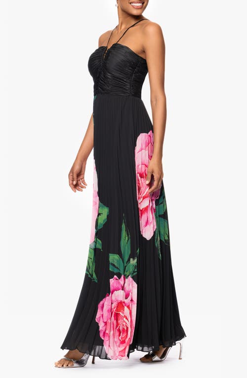 Xscape Evenings Pebble Pleated Gown In Black/pink