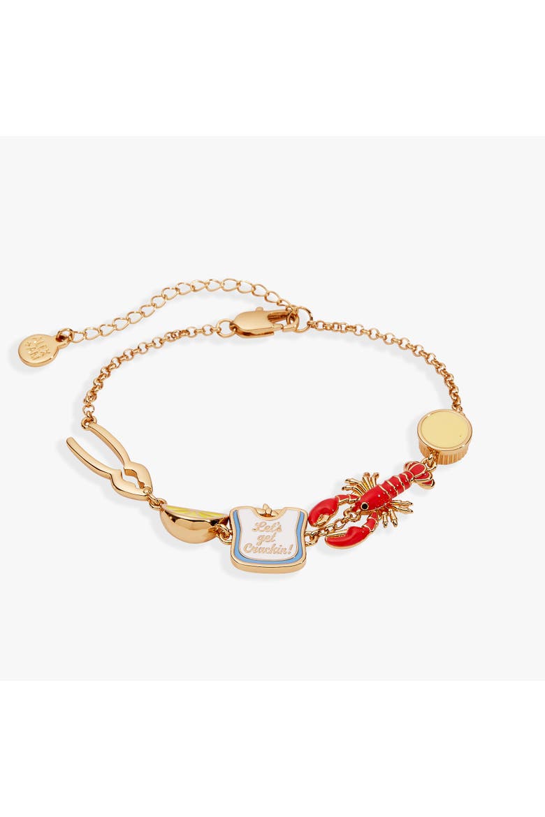 Lobster Boil 'Let's Get Crackin!' Inline Charm Bracelet, Main, color, Gold