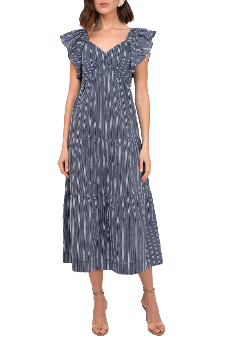 Adelyn Rae Stripe Tiered Maxi Dress, Main, color, Navy