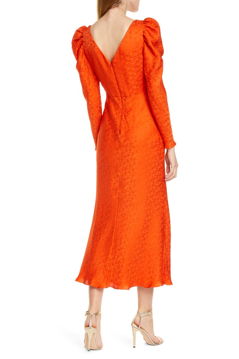 Alena Silk Midi Dress, Alternate, color, BITTER ORANGE