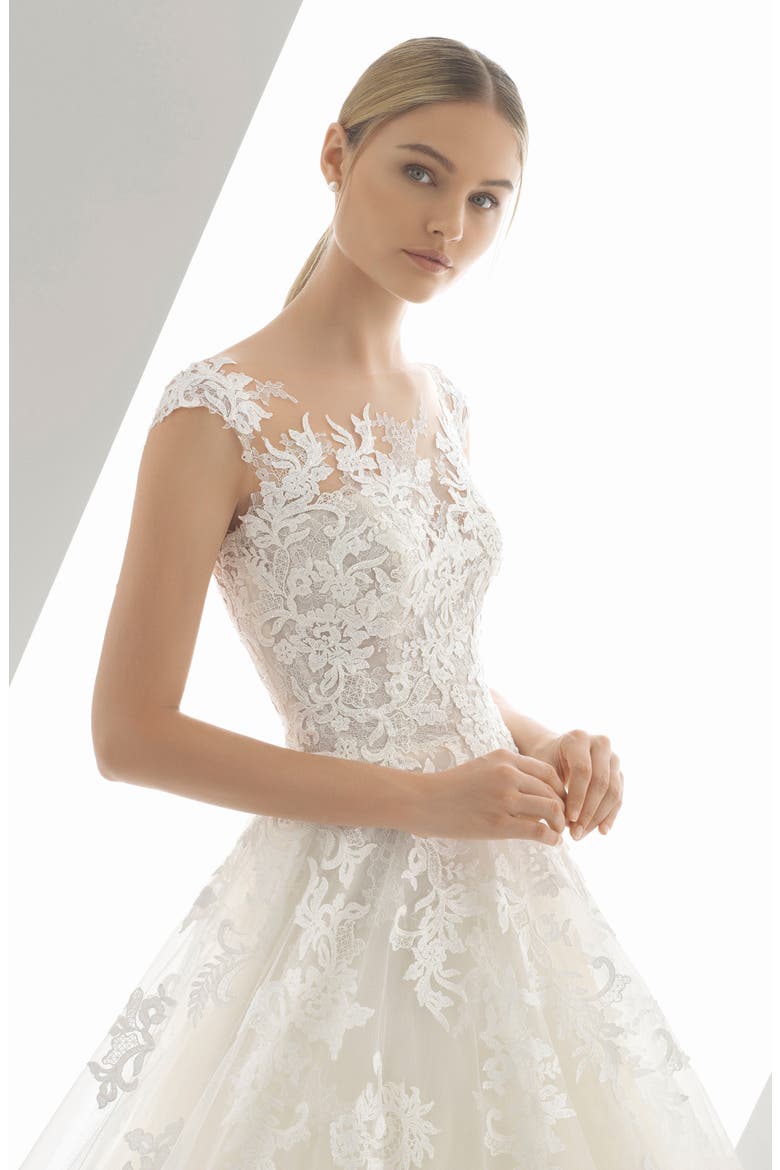 Denis Illusion Lace & Tulle Ballgown Wedding Dress, Alternate, color, NATURAL/ NUDE