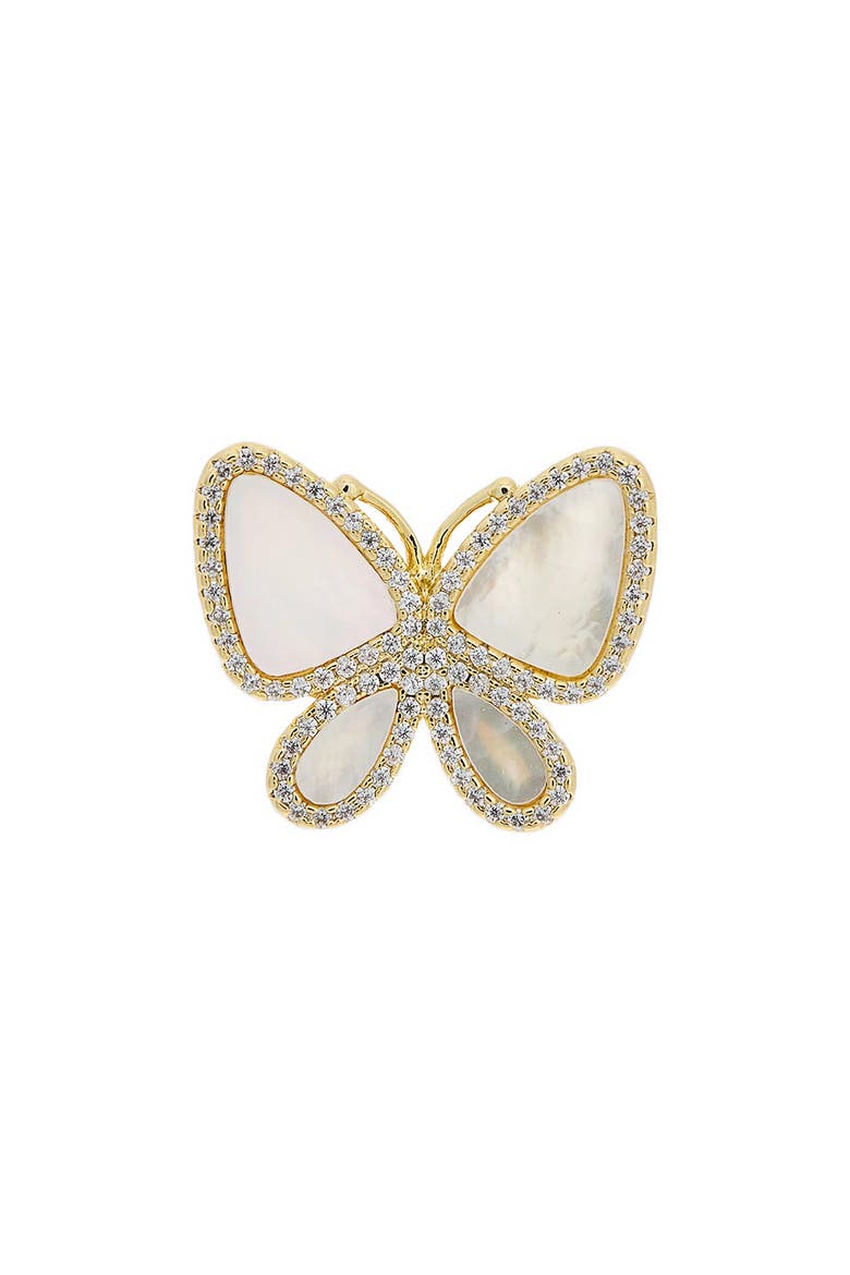 Mother-of-Pearl & Cubic Zirconia Butterfly Ring, Main, color, YELLOW GOLD