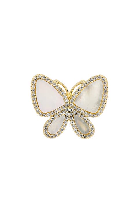 Mother-of-Pearl & Cubic Zirconia Butterfly Ring