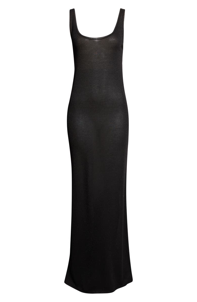Saint Laurent Metallic Maxi Tank Dress, Main, color, Noir/ Noir Brilliant