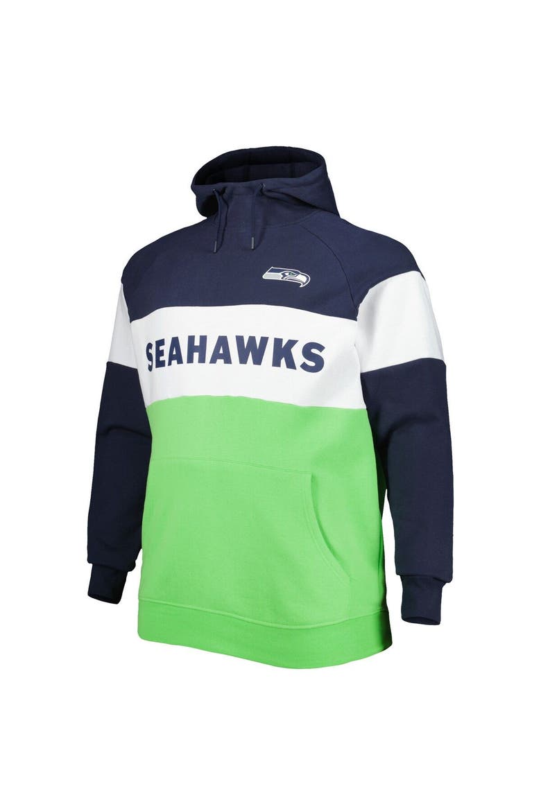 Men's New Era Neon Green/College Navy Seattle Seahawks Big & Tall Current Colorblock Raglan Fleece Pullover Hoodie, Alternate, color, Neon Green