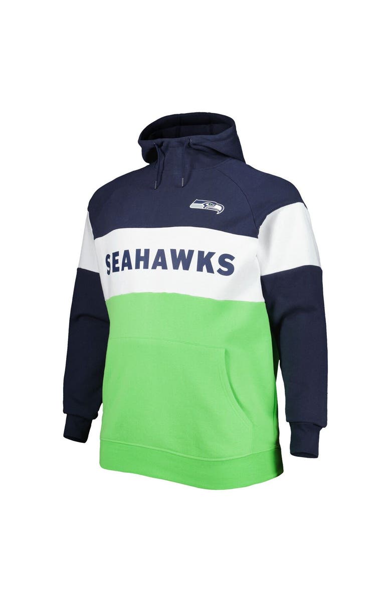 New Era Men's New Era Neon Green/College Navy Seattle Seahawks Big & Tall Current Colorblock Raglan Fleece Pullover Hoodie, Alternate, color, Neon Green