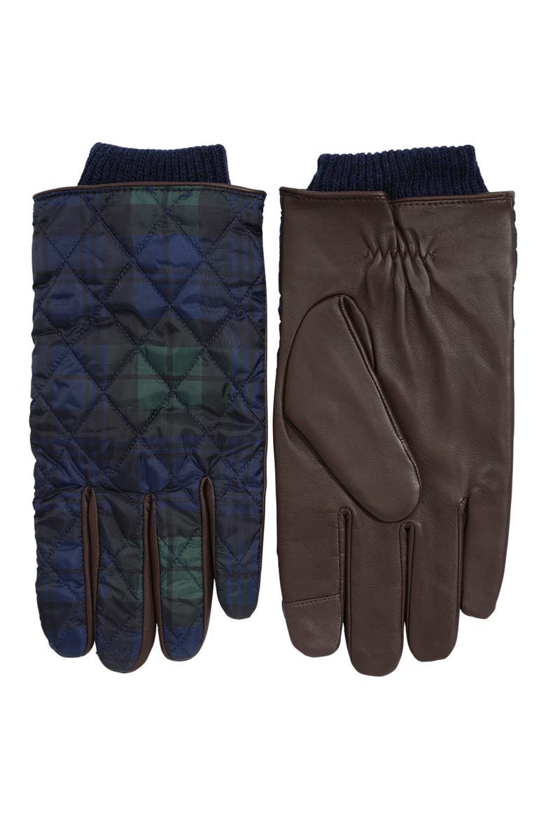 Plaid Quilted Tech Gloves, Main, color, BLACKWATCH