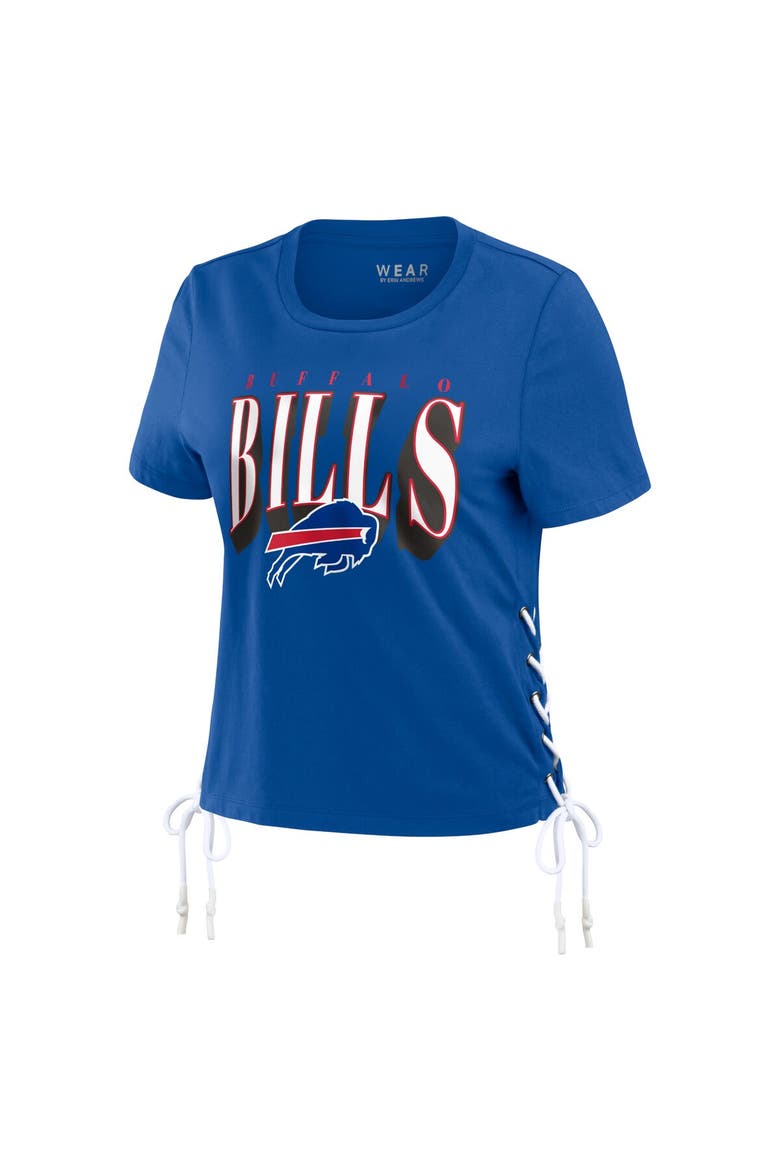 Women's WEAR by Erin Andrews Royal Buffalo Bills Lace Up Side Modest Cropped T-Shirt, Alternate, color, Royal