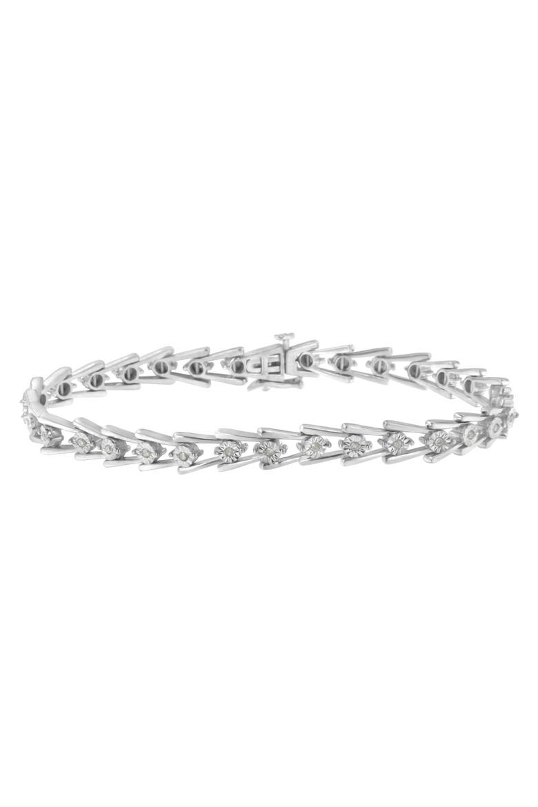 Silver 1/4 cttw Miracle Set Diamond Sleek and Open "V"Bracelet, Main, color, White