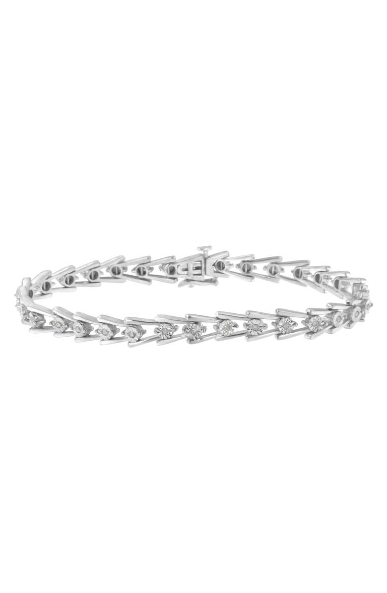 Haus of Brilliance Silver 1/4 cttw Miracle Set Diamond Sleek and Open "V"Bracelet, Main, color, White