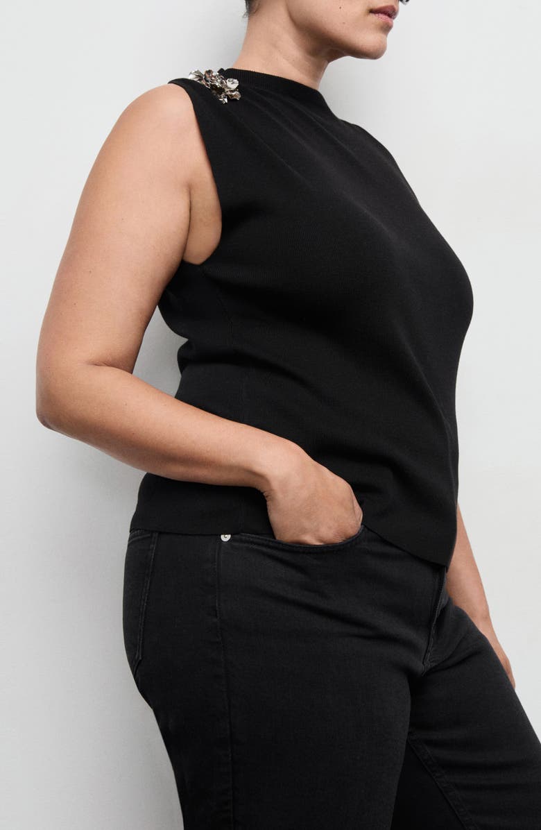 MANGO Flower Embellished Knit Shell, Alternate, color, 