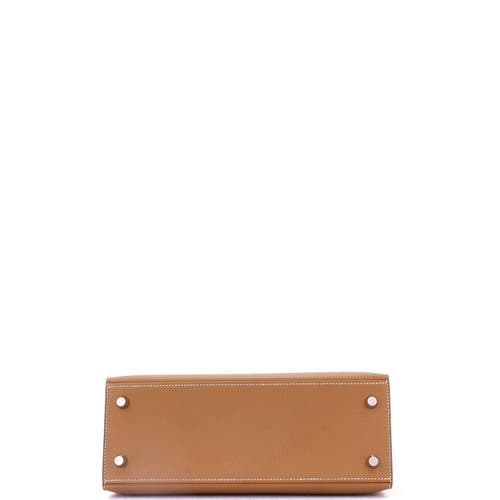 Pre-owned Hermes Hermes Kelly Handbag Brown Epsom With Palladium Hardware 25 In Gold