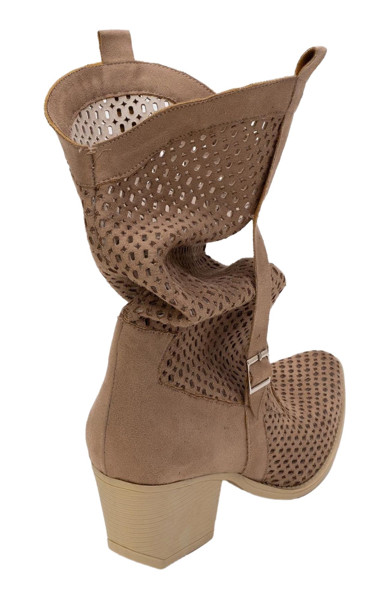 Larry Western Cut-Out Summer Boots, Alternate, color, Dark Beige Faux Leather