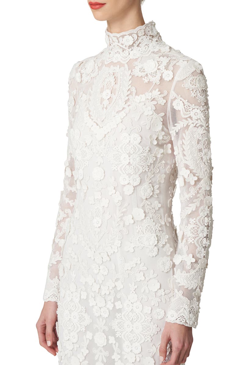 Carolina Herrera Floral Appliqué Long Sleeve Cotton Gown, Alternate, color, 