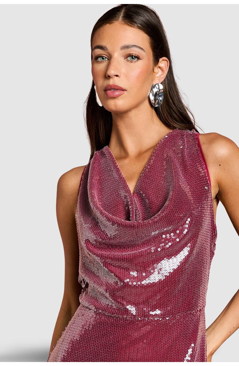 Coast Cowl Front Halter Sequin Maxi Dress, Alternate, color, Plum