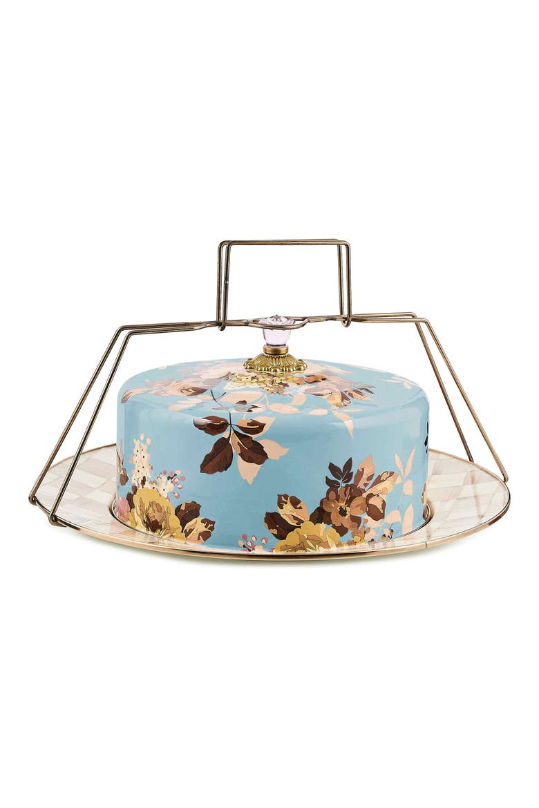 Wild Rose Slate Enameled Steel Cake Carrier, Main, color, BLUE