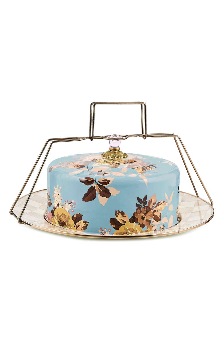 MACKENZIE CHILDS Wild Rose Slate Enameled Steel Cake Carrier, Main, color, Blue