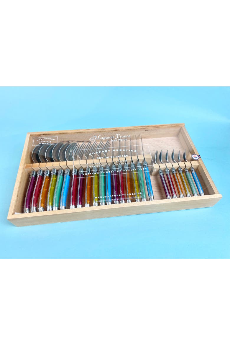 24 Piece Flatware Set, in Wood Box with Acrylic Lid, Alternate, color, Rainbow