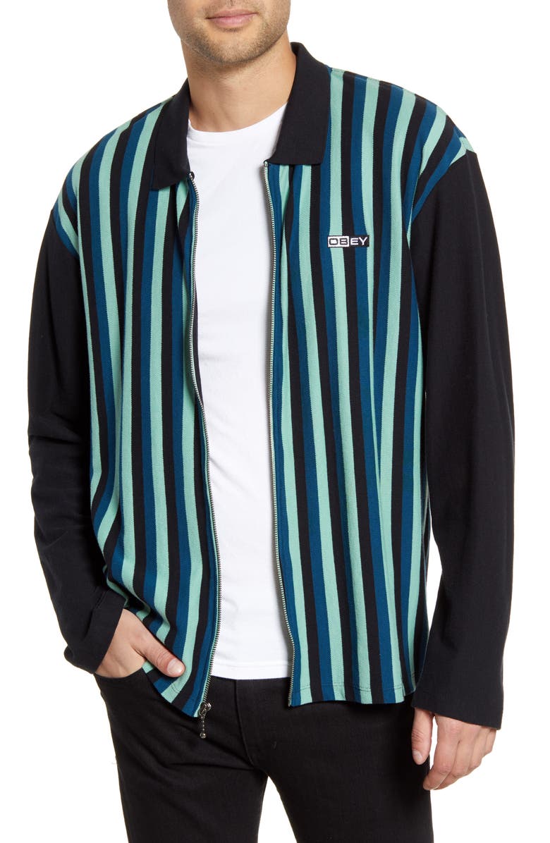 Obey Bold Stripe Piqué Shirt Jacket, Main, color,