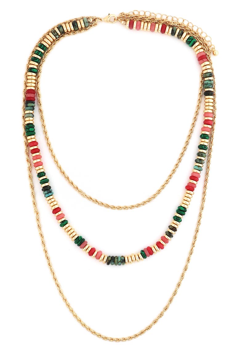 Stone Beaded Layered Chain Necklace, Main, color, GOLD MULTI