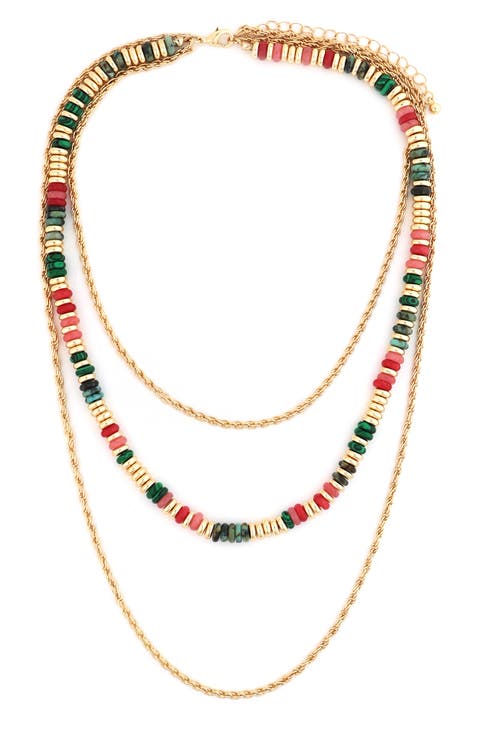 Stone Beaded Layered Chain Necklace