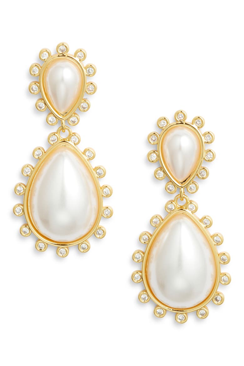 Copenhagen Faux Pearl Drop Earrings, Main, color, GOLD